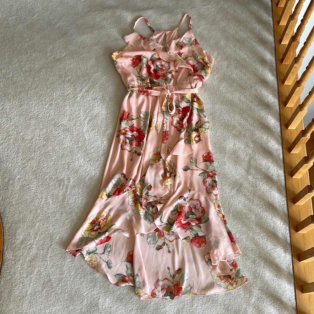 Soft Pink faux Wrap Floral MIDI dress